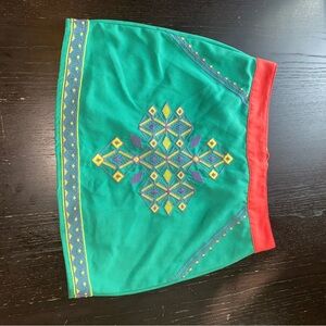 Embroidered Green Skirt with Red Waistband Flying Tomato size small